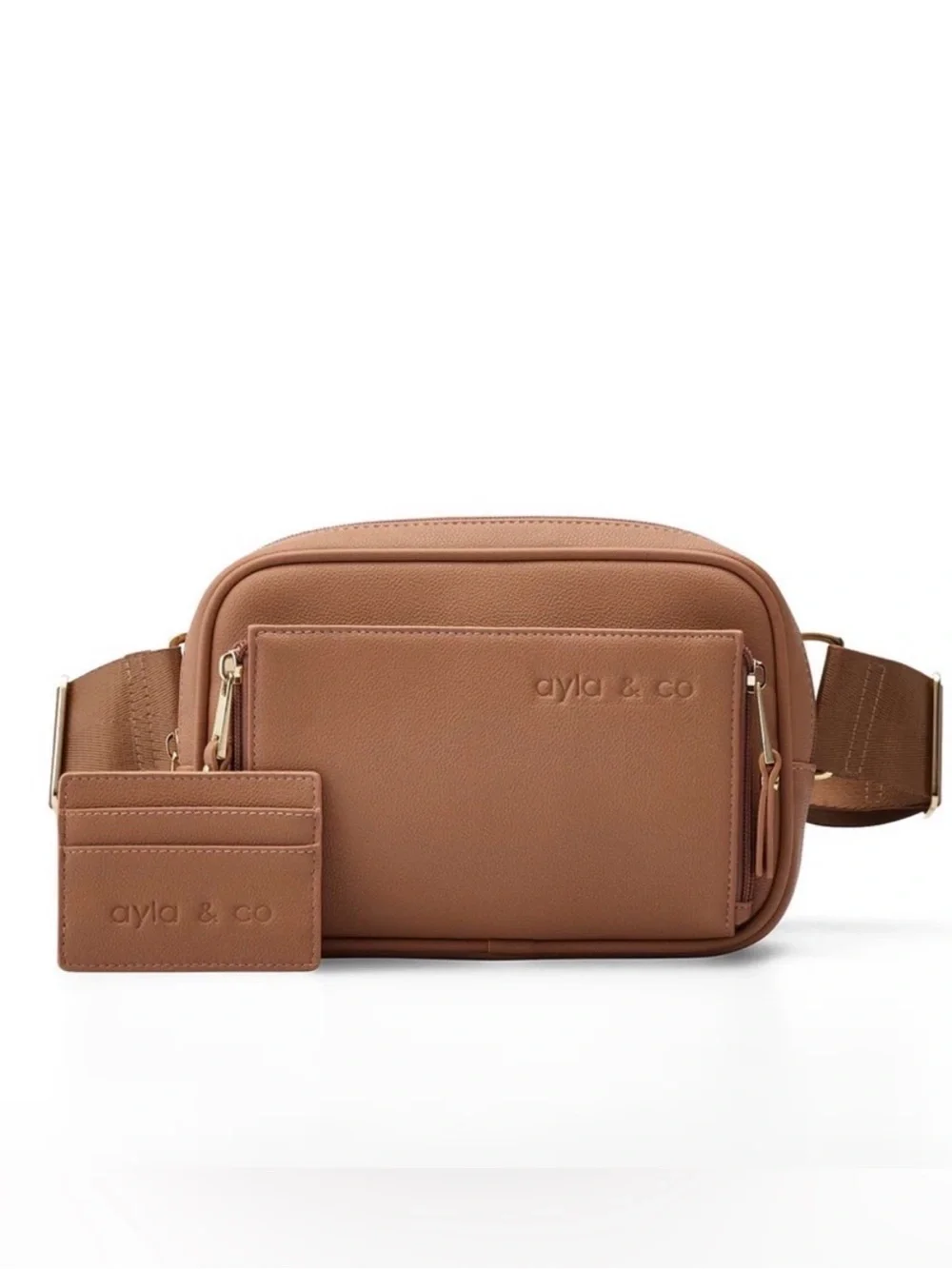 Ayla & Co Tan Belt Diaper Fanny Pack Bag with Matching Cardholder